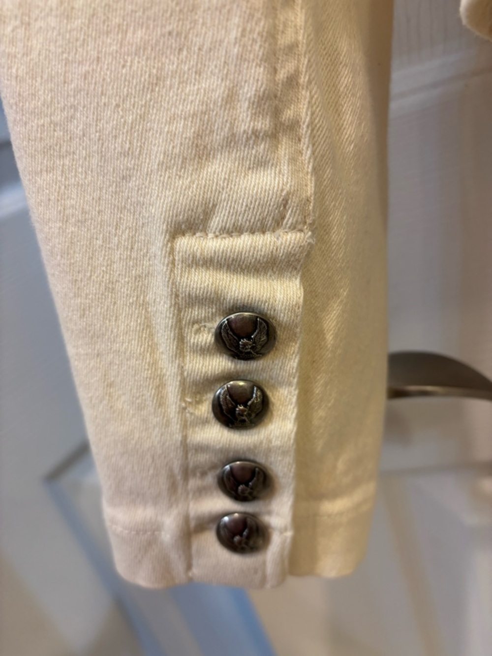 Harley-Davidson Cream Double-Breasted Pea Coat Denim/ Jean Jacket - Picture 5 of 5
